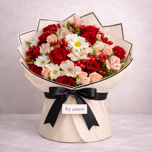Mixed Red Roses Flower Bouquet - Sinature Amor